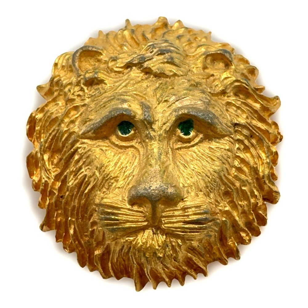 Vintage LION Face Brooch Designer WH G Numbered A121 Runway Amazing‎ Detail